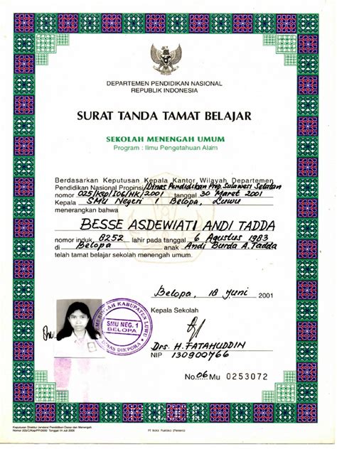 ijazah SMA in Indonesia language